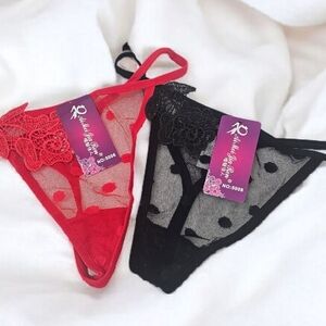 Elegant Red and Black Lace Thongs